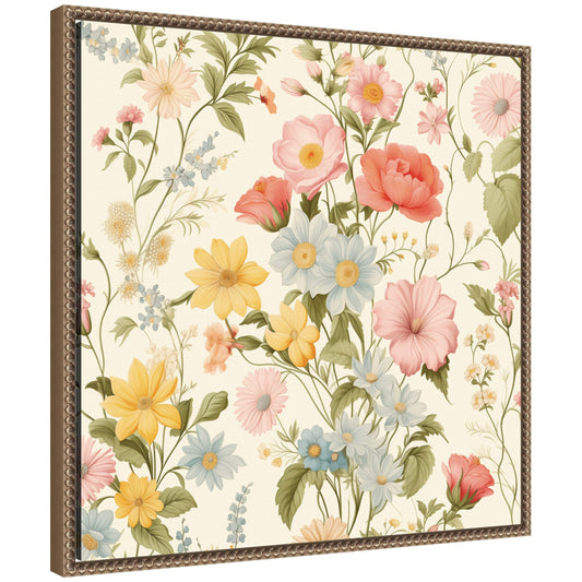 Cottage Core Vintage Summer Floral Pattern by The Creative Bunch Studio Framed Canvas Wall Art Print